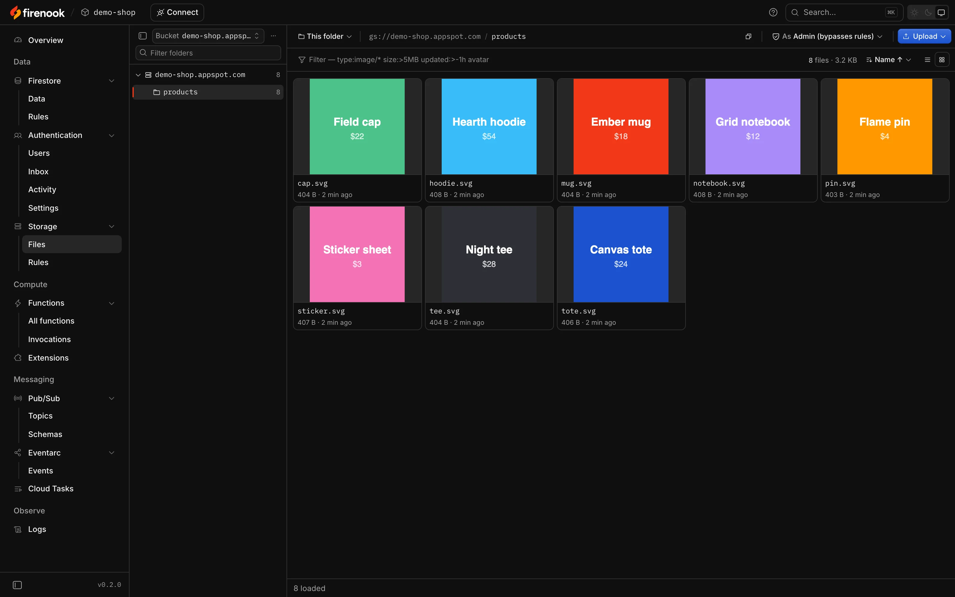 Storage: a folder of product photos shown as a grid of thumbnails